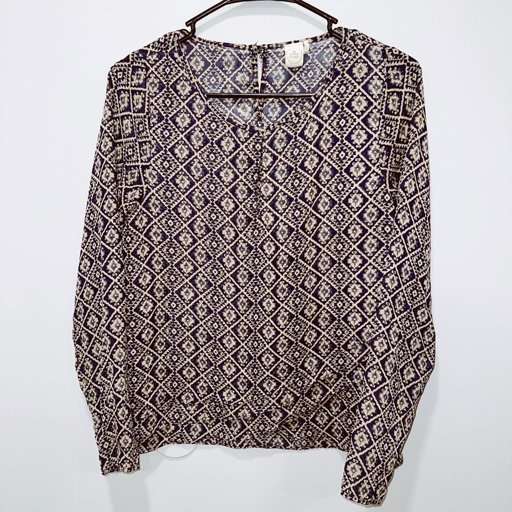 Blue and Tan Long-Sleeved Blouse